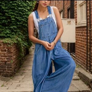 Temu Denim Wide Leg Overalls - Size M